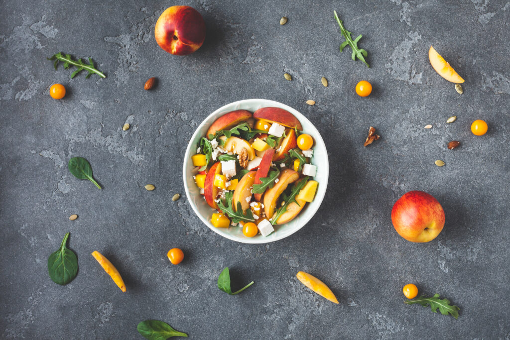 nutty peaches and greens