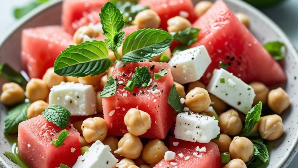 watermelon, chickpea, salad