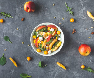 nutty peaches and greens